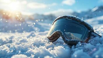 ai generato sciare occhiali nel il neve. estremo inverno gli sport. foto