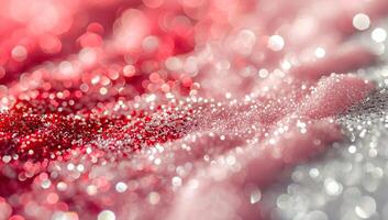 ai generato astratto bokeh sfondo con rosso e argento paillettes. vacanza concetto. foto