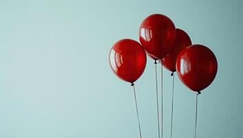 ai generato rosso palloncini galleggiante contro blu sfondo foto