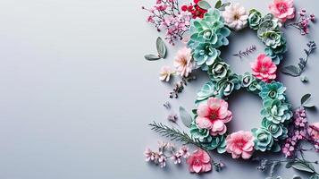 ai generato creativo 8 di fiori, donna giorno concetto foto