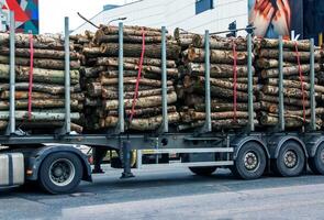 nitra, slovacchia - 17.01.2024 camion con rivestire di legno, silvicoltura opera. energia risorse. foto