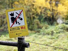 colpire un, Giappone novembre 11, 2023 Proibito cartello nel il parco a sakuradaki cascata, esso è un' famoso punto di riferimento di amagase, oita fukuoka Giappone. foto