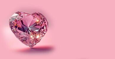 ai generato cristallo simbolo di San Valentino giorno nel il forma di un' rosa cuore. gioielleria cuore su un' rosa sfondo, con spazio per testo. San Valentino giorno concetto. foto