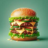 ai generato gustoso hamburger su verde natura sfondo foto