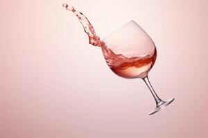 ai generato bicchiere di spruzzi rosa vino su pastello sfondo, copia spazio. ai generato. foto