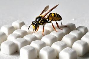 ai generato un' ape si siede su bianca zucchero cubi foto