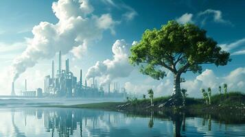 ai generato futuristico fabbrica con bene ambiente, ecologico fabbrica verde fabbrica concetto, zero carbonio futuro foto