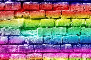 astratto arcobaleno colori mattone parete sfondo Visualizza foto