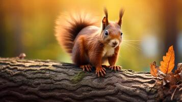 ai generato un' scoiattolo è seduta su un' albero ramo foto