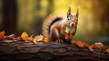 ai generato un' scoiattolo è seduta su un' albero ramo foto