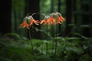 ai generato foresta giglio fiori foglia bellezza. creare ai foto