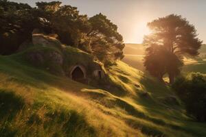 ai generato paesaggio spirito Alba caverne natura. creare ai foto