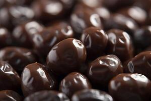 ai generato cioccolato coperto uva passa merenda caramelle. creare ai foto