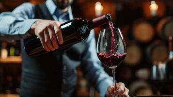 ai generato esperto sommelier assapora il arte di vino, precisione nel ogni versare, ai generato. foto