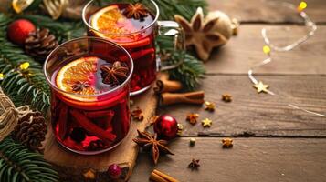 ai generato Natale sinfonia vin brulé rosso vino, spezie, frutta, ai generato foto