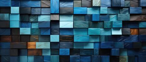 ai generato travolgente astratto struttura in mostra lucido blu di legno smaltato deco mosaico piastrelle, aggiungendo fascino per qualunque superficie, ai generato. foto