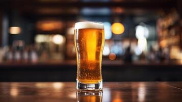 ai generato un' piccolo quantità di schiuma è su superiore di il birra, ai generato foto