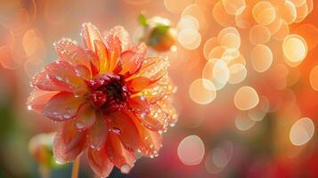 ai generato cattura il bellezza di un' baciato dalla rugiada fiore nel ipnotizzante macro fotografia contro un astratto bokeh sfondo, ai generato. foto