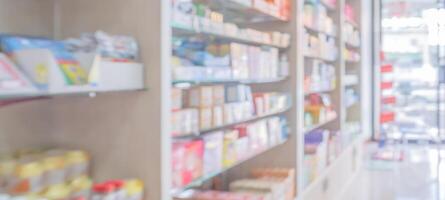 farmacia farmacia scaffali interno sfocato astratto sfondo foto