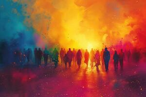 ai generato colorato arcobaleno indiano persone celebrare holi Festival foto