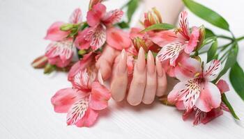 elegante pastello rosa naturale manicure. foto