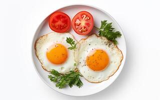 ai generato prima colazione fritte uova isolato su bianca sfondo foto