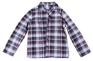 camicia del pigiama scozzese da donna isolata - primo piano degli indumenti da notte foto