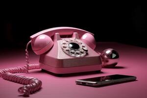 ai generato rosa retrò Telefono. creare ai foto