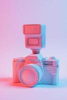obiettivo della fotocamera verniciato rosa vintage su sfondo rosa