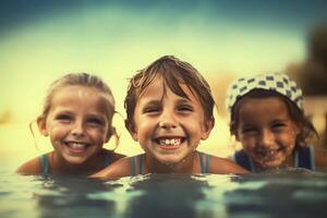 ai generato gruppo bambini nel piscina. creare ai foto