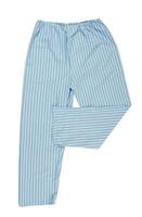 pantaloni da notte isolati. pantaloni del pigiama da donna di colore blu isolato su bianco, vista dall'alto. foto