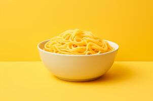 ai generato pronto spaghetti lato Visualizza su giallo sfondo foto