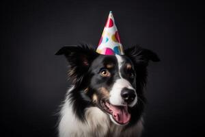 ai generato collie cane festeggiare. creare ai foto