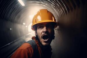 ai generato metropolitana tunnel treno acqua allagato catastrofe. creare ai foto