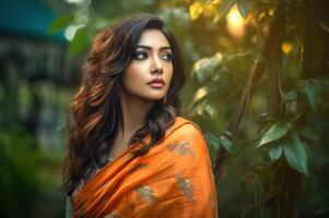 ai generato bangladesh maggior parte bellissimo attrice all'aperto foto. creare ai foto