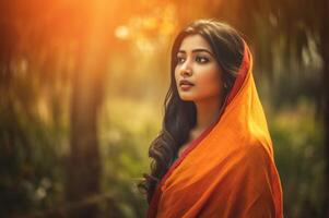ai generato bangladesh maggior parte bellissimo attrice a soleggiato luce. creare ai foto