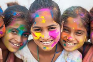 ai generato bambini festeggiare holi Festival foto