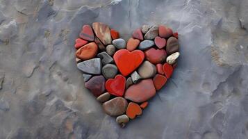 ai generato cuore fatto di diverso multicolore ciottoli. carino naturale design per san valentino giorno. foto