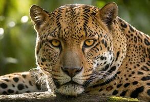 ai generato un' maestoso giaguaro nel suo naturale habitat foto