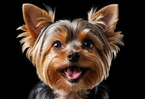 ai generato adorabile yorkshire terrier con un' grande Sorridi foto