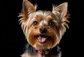 ai generato adorabile yorkshire terrier con un' grande Sorridi foto