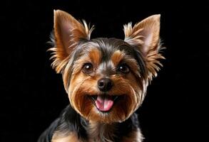 ai generato adorabile yorkshire terrier con un' grande Sorridi foto