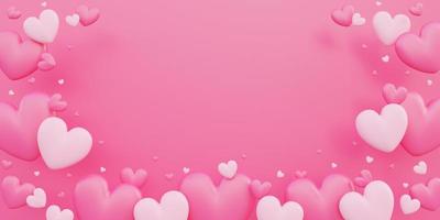 il giorno di san valentino, il concetto di amore, lo sfondo colorato di sovrapposizione di forma di cuore 3d