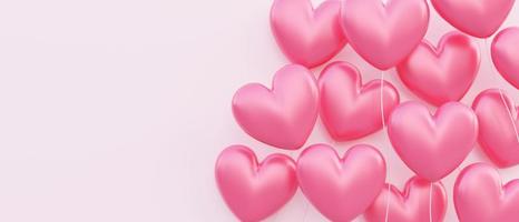 San Valentino sfondo banner, illustrazione 3d di palloncini a forma di cuore rosso che galleggiano sovrapposti