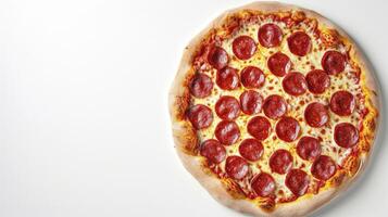 ai generato un' Pizza su bianca sfondo. superiore Visualizza foto