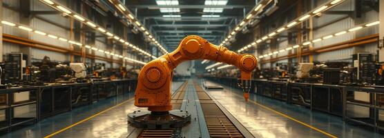 ai generato esplorando robotica processi automazione nel su larga scala fabbriche, rivoluzionando efficienza con Avanzate robotica e pomeriggio leggero illuminazione per ottimale operazione foto