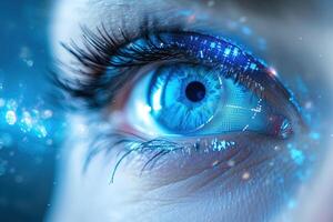 ai generato blu occhio futuro visione bandiera umano occhio tecnologia futuristico sfondo foto