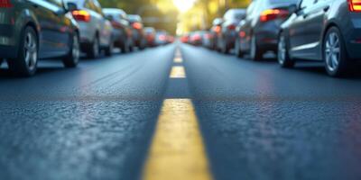 ai generato occupato strada pieno con parcheggiata macchine foto