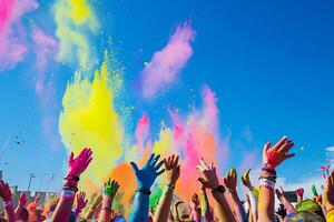 ai generato colorato polvere esplosione a holi Festival celebrazione foto