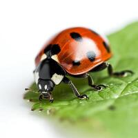 ai generato un' coccinella su un' foglia isolato su un' trasparente sfondo foto